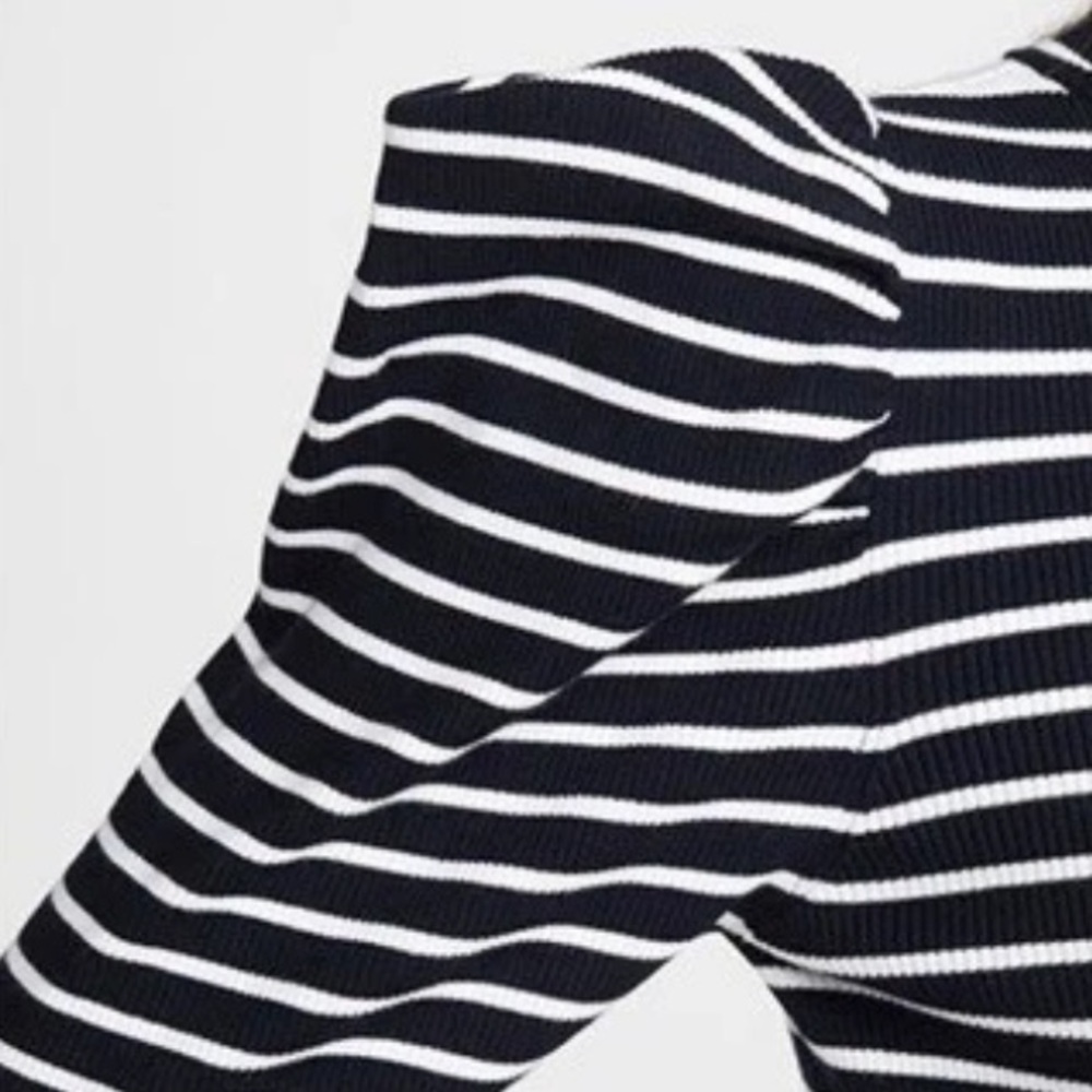 NWT A.L.C. Black and White Striped Baker Puff Sleeve Turtleneck - Picture 5 of 9